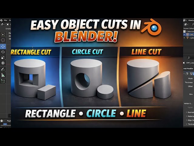 Blender Object Carver Add-on Tutorial | Rectangle, Circle & Line Cuts (Beginner Guide)
