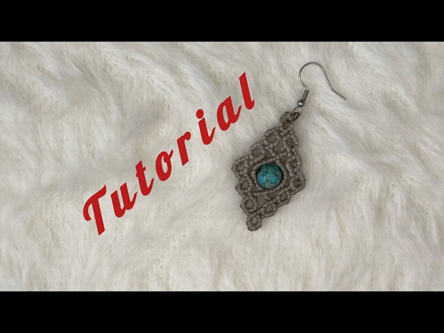 diy macrame earrings with bead Pendientes de macramé con cuenta./boucles d'oreilles en macramé