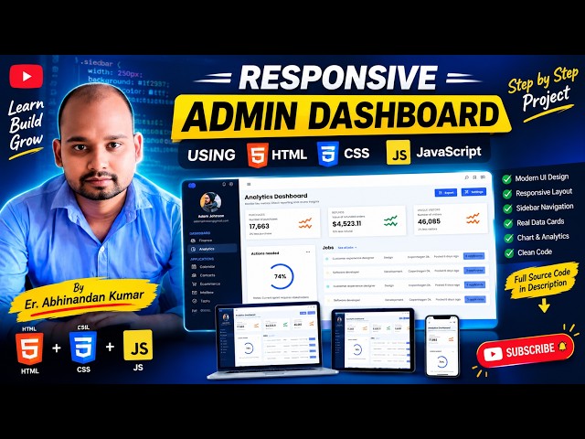 Don't skip watch Responsive Admin Dashboard #webdevelopment #programming #html #css #javascript #cs