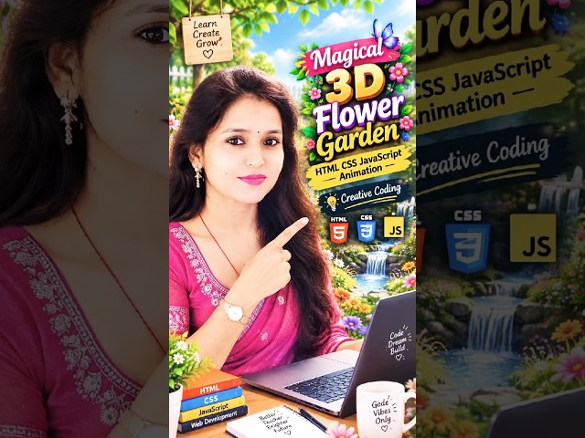 ✨ Magical 3D Flower Garden 🌸 | HTML CSS JavaScript Animation | Creative Coding