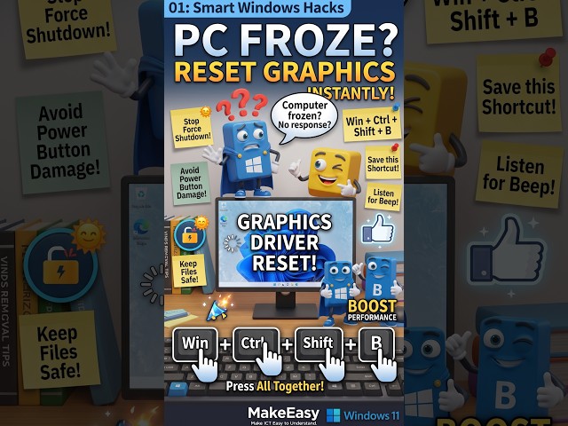 PC Frozen? Don't Press the Power Button! 🛑 Win+Ctrl+Shift+B #makeeasy #shorts