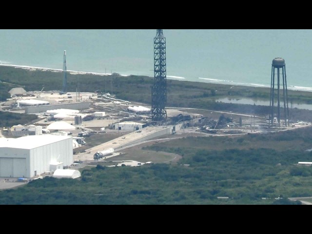 Aerial views of Launch Complex 36 show aftermath of New Glenn explosion