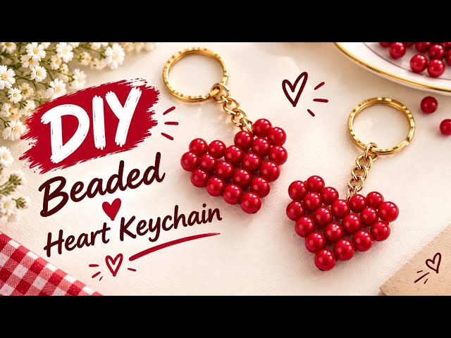 DIY Red Pearl Heart Keychain ❤️ | Easy Step-by-Step Tutorial