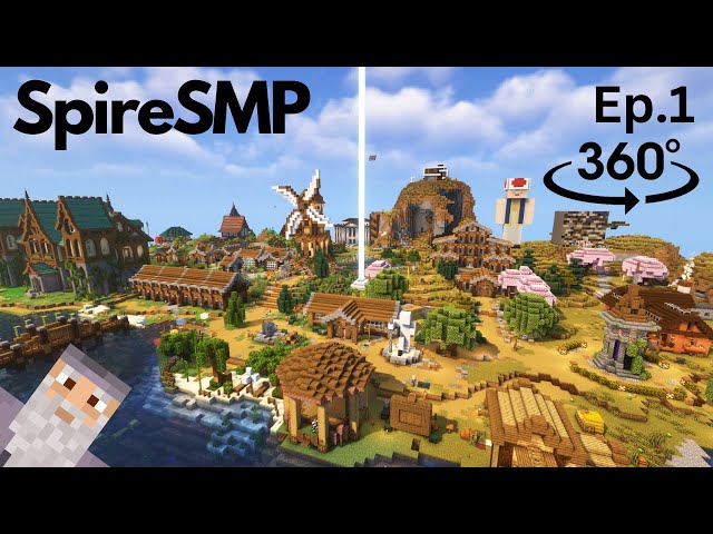 [360view] 4K Tour of Spawn Packed with Beautiful Builds!! | SpireSMP | Ep.1