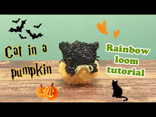 How to make a cat in a pumpkin halloween decoration(rainbow loom)(intermediate)