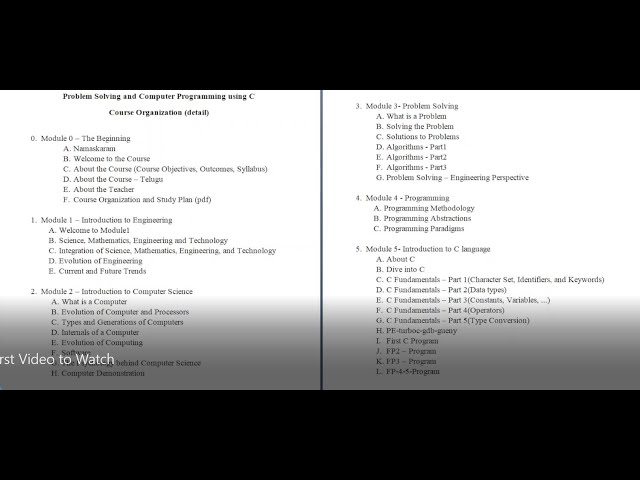 First Video to Watch for the course Problem Solving and Computer Programming using C