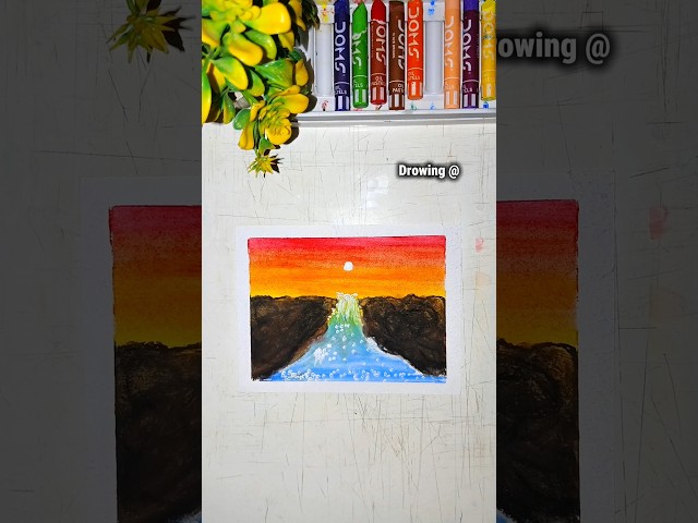 🌅 Easy Sunset Scenery Drawing | Oil Pastel Art #shorts