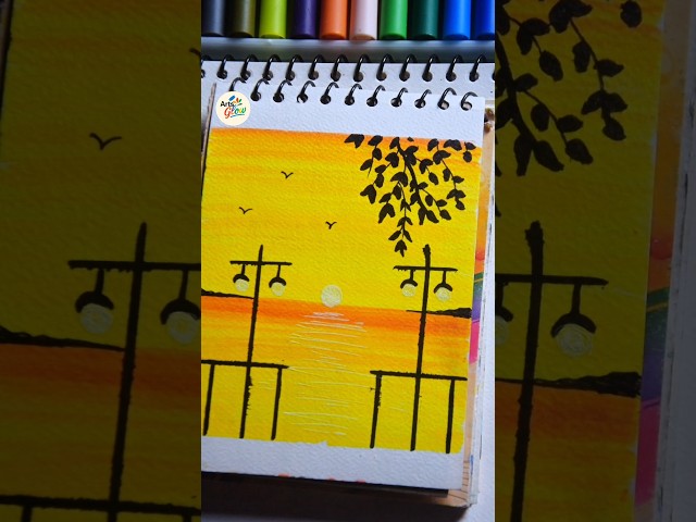 🌅 Easy Sunset Landscape Painting | Beautiful Scenery Art Tutorial #Shorts