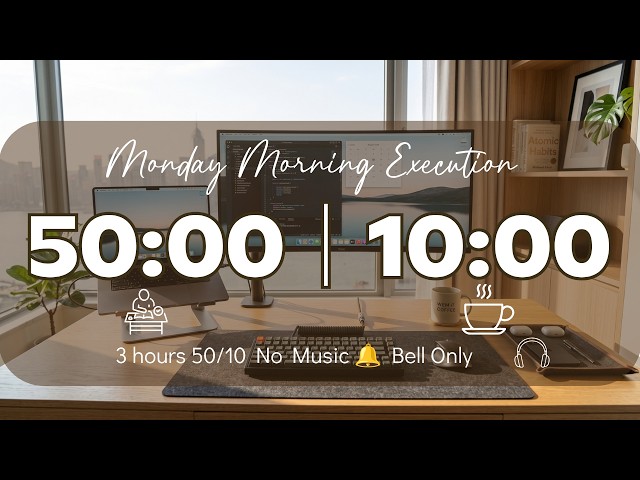 50/10 Aesthetic Pomodoro Timer | No Music 🔔 Bell Only | 3-Hour Study With Me