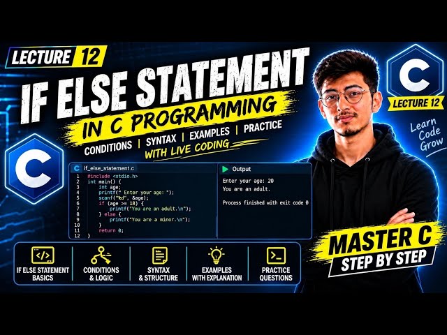 C If-Else Statement Explained 🔥 | Syntax, Examples & Live Coding | C Programming Lecture 12