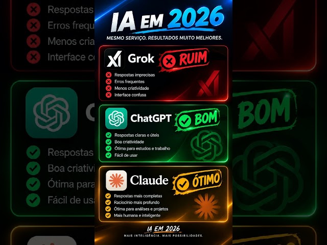 GROK, CHATGPT OU CLAUDE QUAL É A MELHOR IA EM 2026?