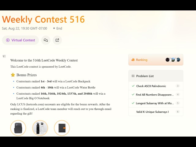 Leetcode Weekly Contest 516 Screencast
