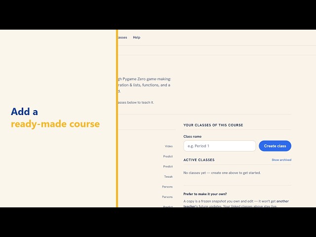 Add your first course from the Python Classroom catalogue