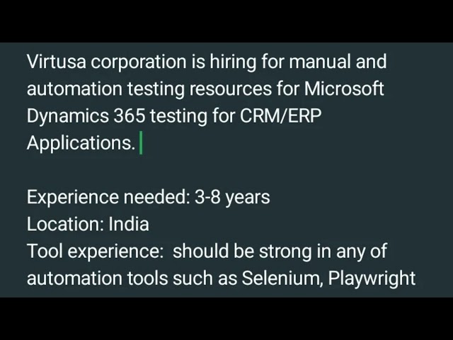 Manual and automation testing opportunity with virtusa #interviews #opportunities 