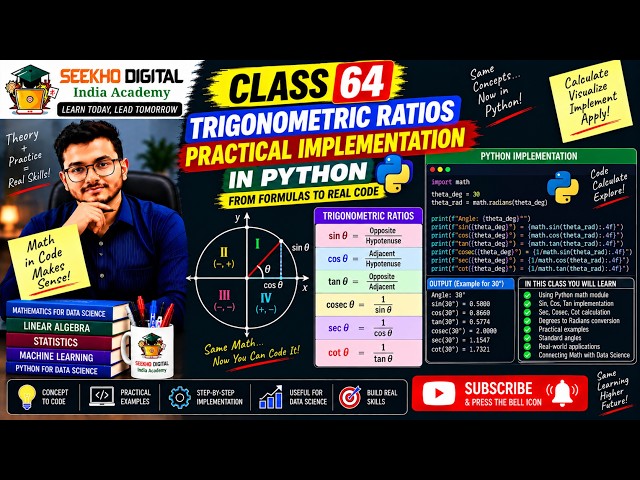 Trigonometric Ratios Practical Implementation | Sin Cos Tan in Python |Mathematics for DS | Class 64