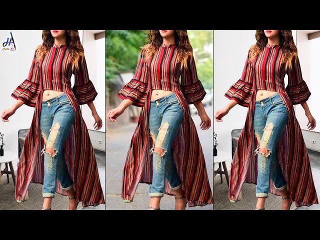 College Outfits!!. DIY Fashion Kurti With Jeans - Cutting & Stitching