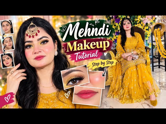 Mehndi Makeup Tutorial Step by Step 💛 Golden & Yellow Dress Makeup Look for Beginners 💄