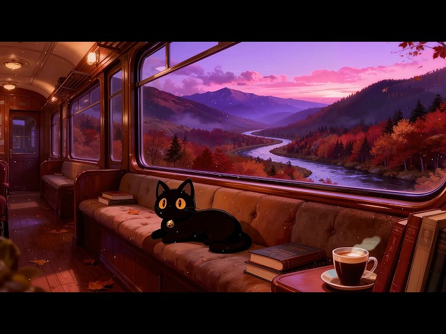Cozy Train Journey 🐈 Lofi Cat | Sleep & Relax Music [River Valley & Soft Travel Sounds]