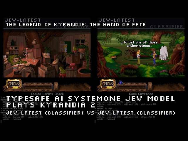 TypeSafe AI Jev (SystemOne model) plays Kyrandia 2 against itself: running in circles