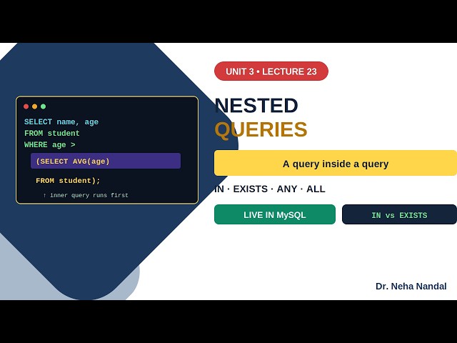 SQL Subqueries | Nested Queries Explained 🔥 IN, EXISTS, ANY, ALL, Nested Queries | Live in MySQL