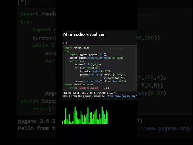 Build a Mini Audio Visualizer with Python 🎵🐍 | Pygame Project. #shorts #trendingshorts #python