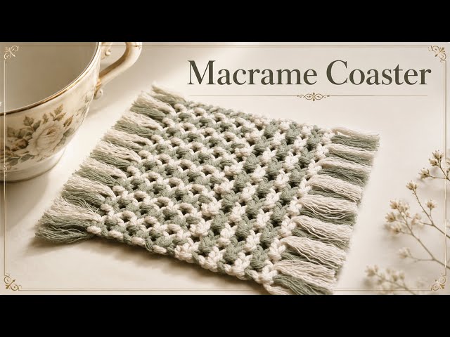 DIY Macrame Coaster | Sage green & White Coaster | Ideal for beginners #diymacrame 