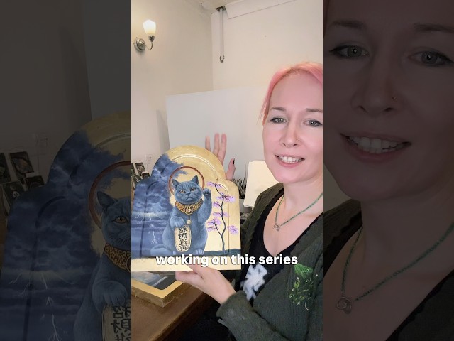 Revealing my reimagined Lucky Cat painting! 🐱 🖼️😻 #luckycat #cat #art #shorts