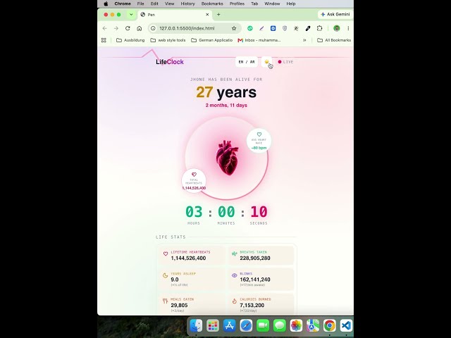 LifeClock ⏳ How Long Have You Been Alive? | HTML, CSS & JavaScript
