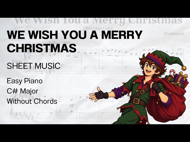 We Wish You a Merry Christmas | Easy Piano | C# Major | Without Chords - Sheet Music