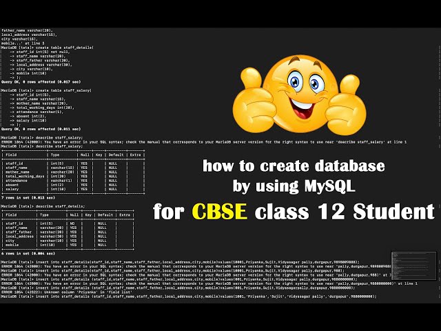 how to create database by using MySQL for CBSE class 12?