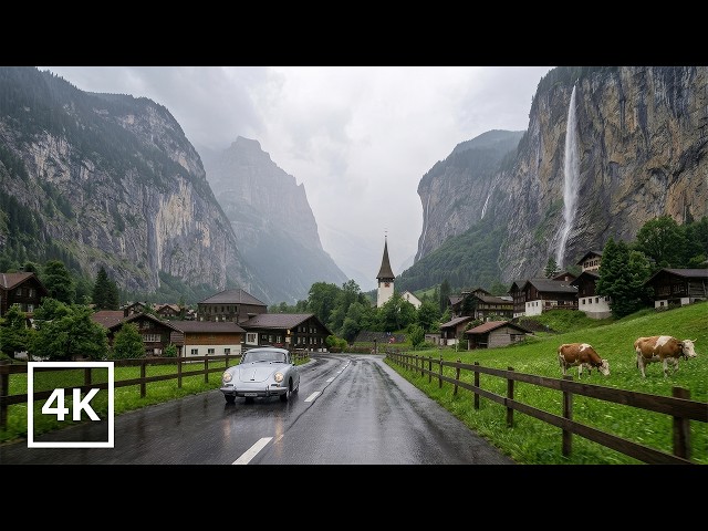 Driving in BAD Weather 🌧️ | Swiss Alps Rain & Waterfalls / 4K 60fps Real Sound