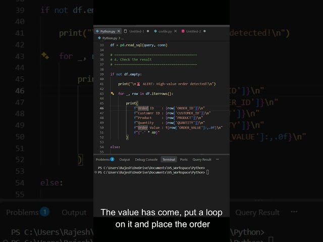 Python + SQL Automation 🚨 Automatically Detect High-Value Orders! #dataengineer #sql #python