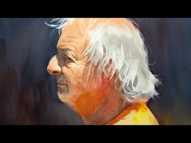 Watercolor Portrait of a Man on Street with Light and Shadow