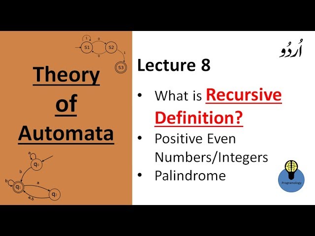 Lecture 8: recursive definition automata in hindi , for positive even integers and palidrome in urdu