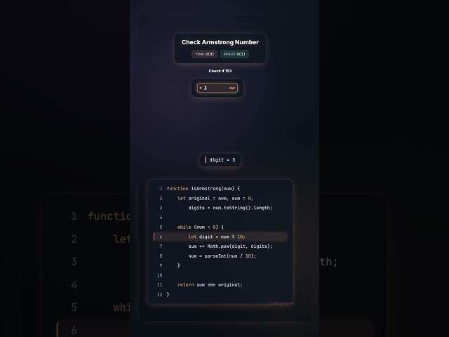 Check Armstrong Number in JavaScript | Coding Interview Question | #programmingquestions
