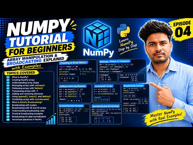 NumPy Tutorial for Beginners | Array Manipulation & Broadcasting Explained with Examples