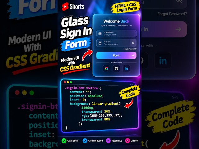 #coding #tech #developer Glassmorphism Login Form UI 🔥| HTML CSS JavaScript #webdevelopment #ai