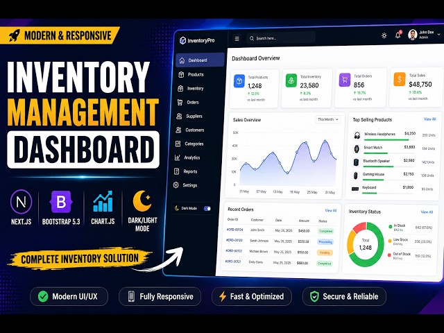Inventory Management Dashboard with Next.js & Bootstrap 5.3 | Modern Admin Dashboard 2026