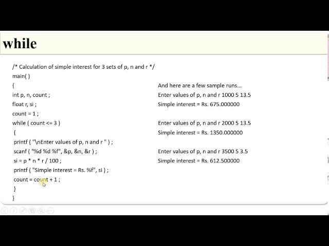 while loop example programs in C Programming Language