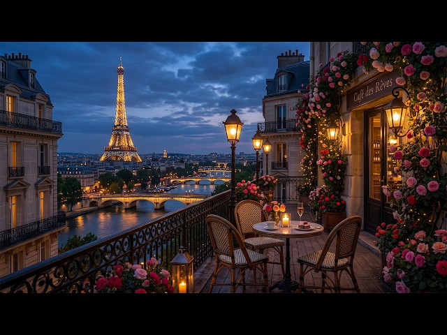 Romantic Paris Balcony Jazz | Eiffel Tower Café Ambience & Smooth Piano Music for Relaxation