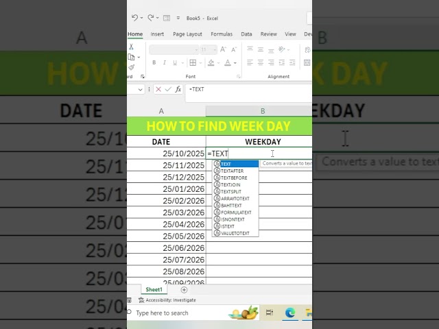 How to Know Which Day It Is in Excel | Excel Date Function Explained in tamil #spreadsheets #excel