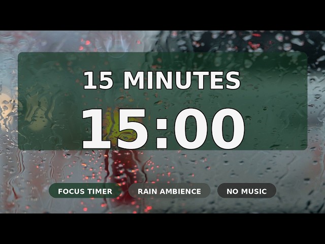 15 Minute Focus Timer • Rain Ambience • No Music • Start & End Tone
