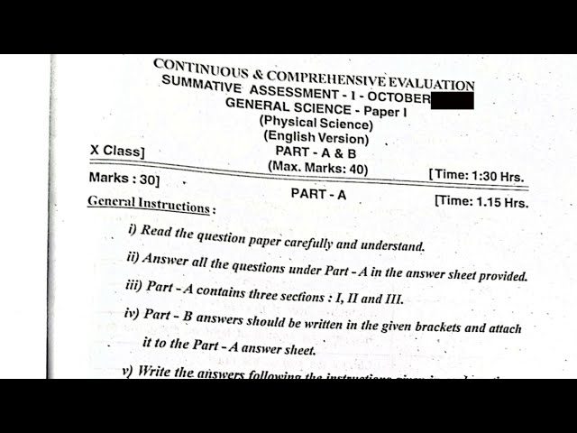 10th Class SA-1 EXAMS | PHYSICAL SCIENCE | QUESTION PAPER
