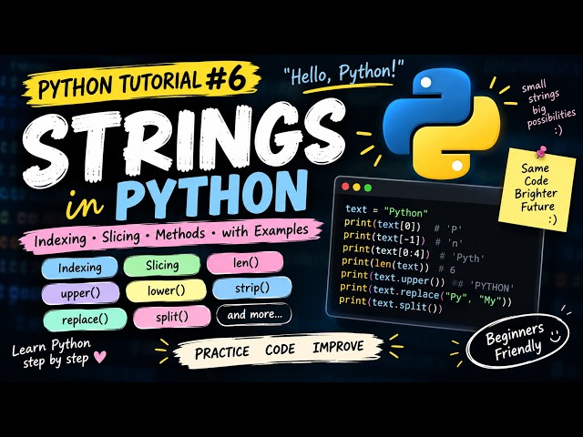 Python Tutorial #6 | Strings in Python | Indexing, Slicing & String Methods | Beginners Course