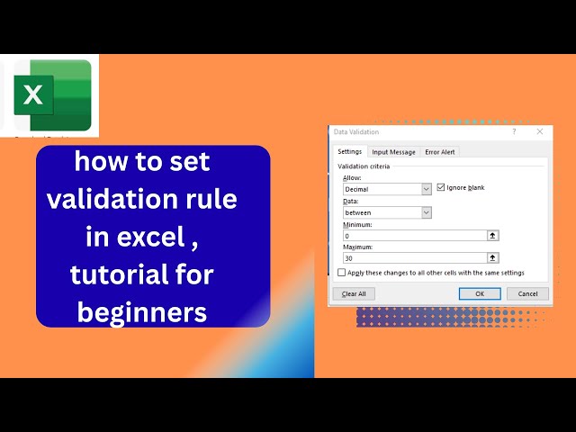how to set validation rule in excel , tutorial for beginners
