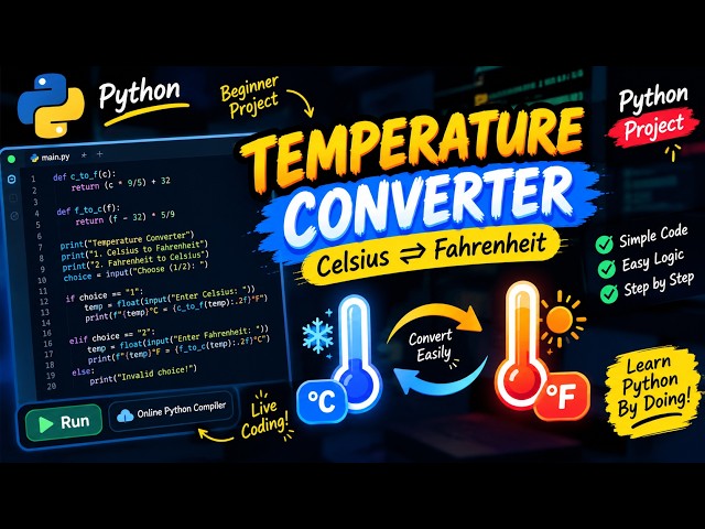 Python Temperature Converter | Celsius to Fahrenheit & Fahrenheit to Celsius | Beginner Project