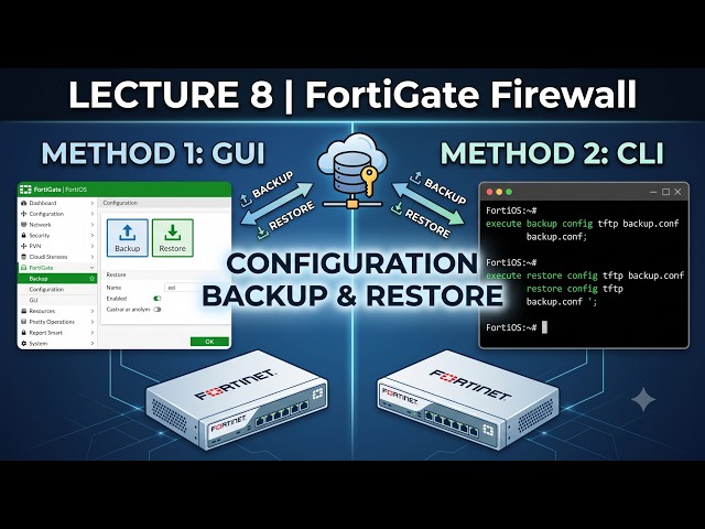 Lecture 8 | FortiGate Firewall | Configuration Backup & Restore Using GUI and CLI (Step-by-Step)
