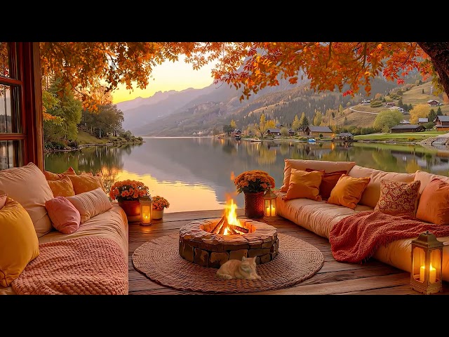 NO ADS🔕 Autumn Forest Cabin Ambience | Peaceful Piano Music & Warm Fireplace Sounds for Relax, Study