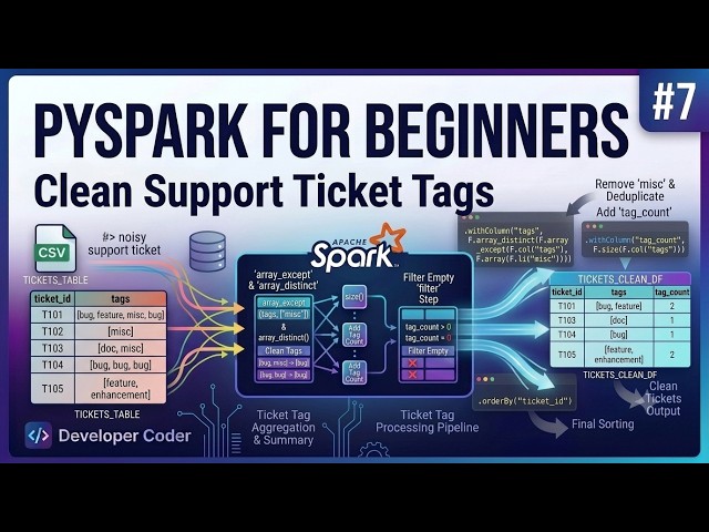 Clean Support Ticket Tags | PySpark for Beginners | PySpark Basics | Part 7 | Developer Coder