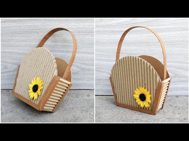 EASY BAG BASKET MADE OF CARDBOARD | DIY Basket Bag Cardboard Tutorial For Beginners | Arts & Crafts